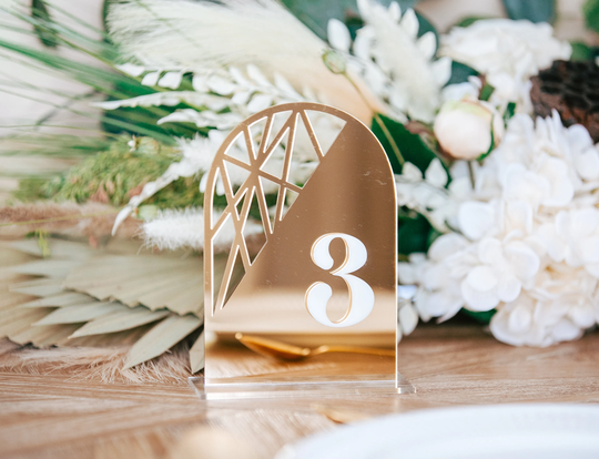 Gold Arch Table Numbers Wedding Geometric Modern Party Event Decor, Acrylic Numbers, Shape Sign | mmg622