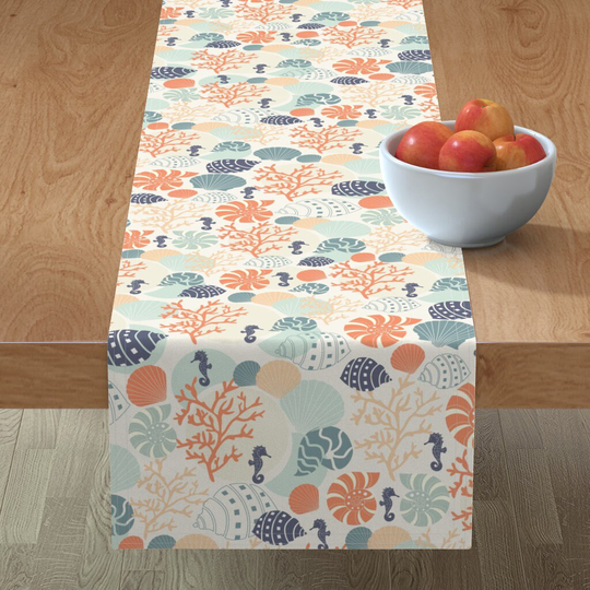 Pastel Coral Table Runner - Under The Sea By Apriltwo Shells Coastal Nautical Cotton Sateen Spoonflower