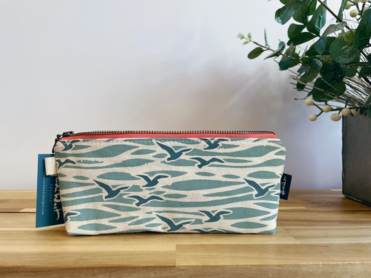 Ida Pencil Pouch - Ocean Seagulls Zipper Screen Printed Notions