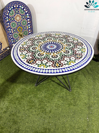 Mosaic Table Round Made From Mosaic & Tiles 100% Handcrafted It For Outdoor Indoor, Works Beach House Too