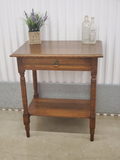 Antique Vintage Wood Side Or End Table, Solid Table With Drawer