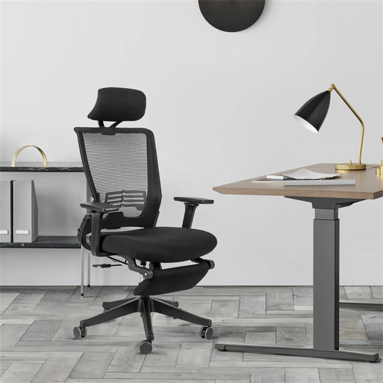 Black High Back Office Chair with Armrest and Footrest