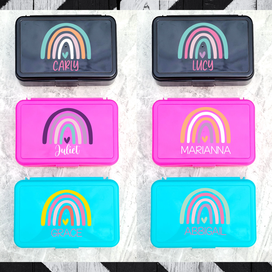 Back To School Pastel Rainbow Personalized Girls Pencil Box Supplies Organizer