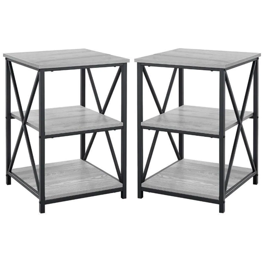 Wood Top X Frame End Table in Gray and Black - Set of 2 - 54 x 84