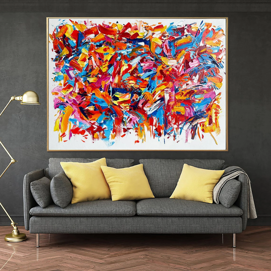 24x32" Abstract Colorful Painting On Canvas Vibrant Wall Art Original Impasto Hand-Painted Modern Fine For Living Room