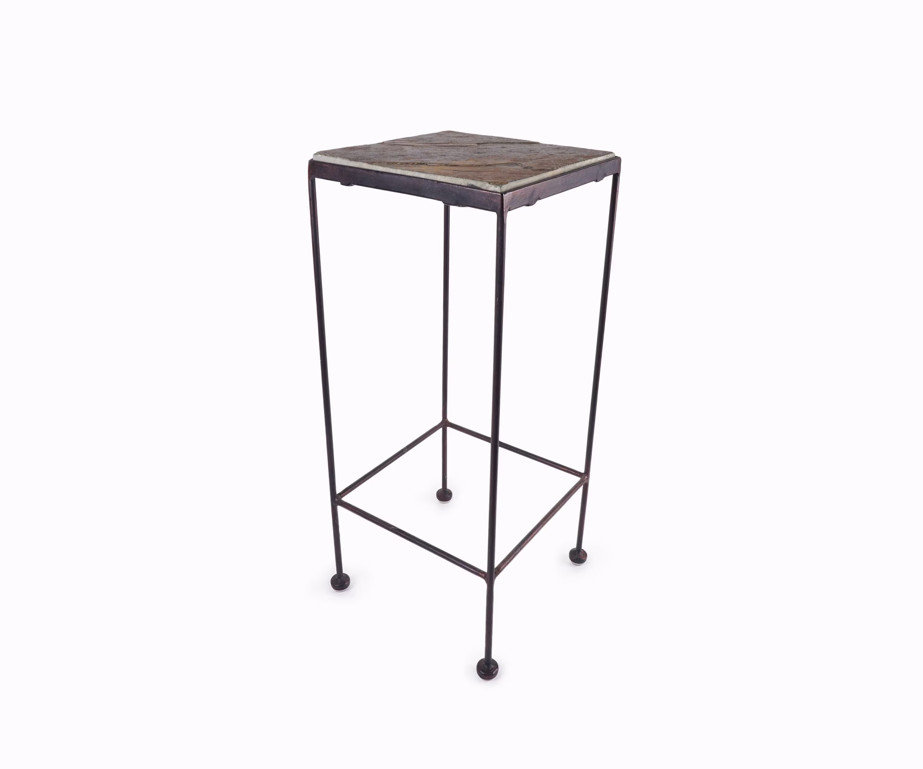 Vintage Metal End Table Stone Top