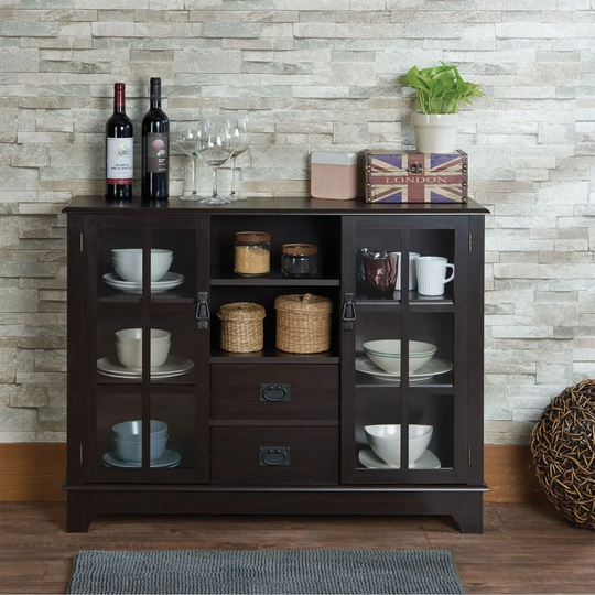 42" Dubbs Sideboard Cabinet Side End Table Sofa Table Console Table with 2 Glass Door&Open Compartments - Espresso