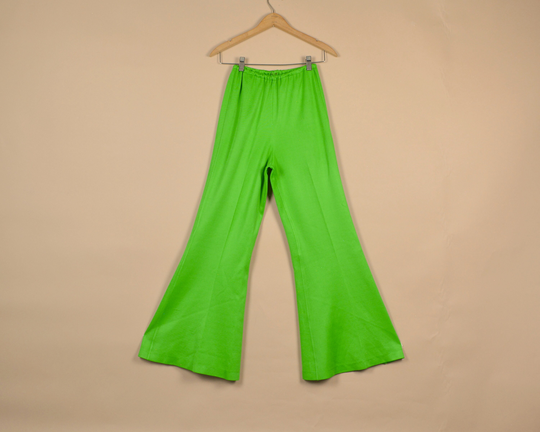 70S Handmade S Green Flare Polyester Pants