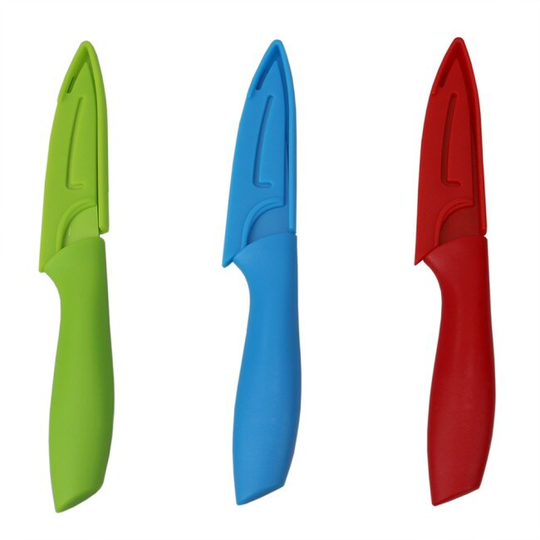 3.5" Stainless Steel Paring Knife and Matching Color Knife Storage Covers,(Set of 3), Multi-Color