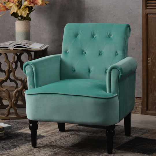 EYIW Elegant Button Tufted Club Chair Accent Chair, Roll Arm Armchairs Living Room Cushion with Wooden Legs