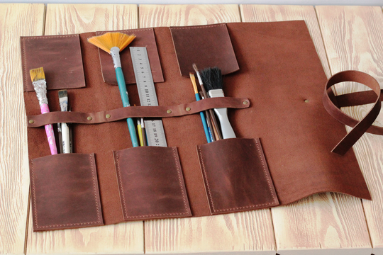 Leather Pencil Case - Gifts For Painter, Tool Roll, Artist Personalized Tools Paint Brush Case, Artists Roll