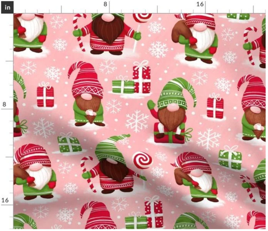 Whimsical Christmas Gnomes Fabric By The Yard | On Pink Gnome Winter Made To Order