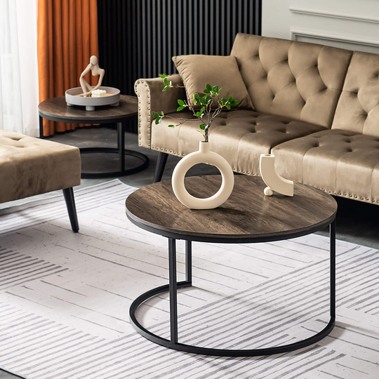 Ivinta Round Nesting Coffee Table Set of 2, Modern Glass Coffee Tables for Living Room, Accent Clear Gold Side Tables Set