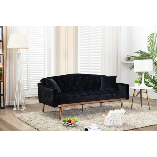 Modern Velvet Accent Sofa Loveseat Sleeper Couch, Tufted Chaise Lounge Sofa with Rose Golden Stainless Feet for Living Room