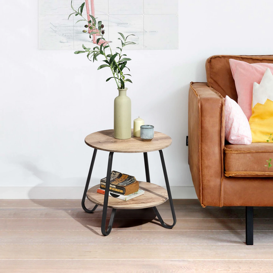 18.1 inches Small Round Coffee Table/End Table 2 Tiers Side Nightstand with Storage