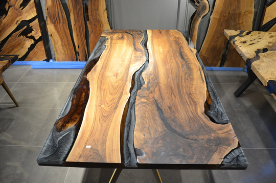 Custom To Order | Epoxy Table Top Dining Resin Natural Walnut Wood Iron Legs Byyesil Free Shipping