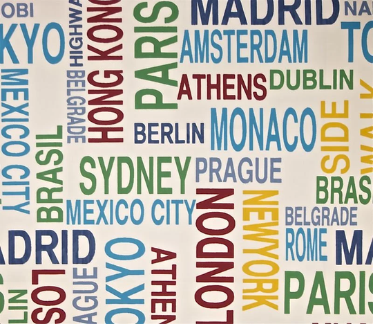 4.5Ft Table Runner World Cities Funky Retro Multi Coloured Metropolitan Cotton | 54" 137cm