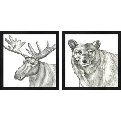 Watercolor Pencil Forest (Moose & Bear) By Kelsey Wilson, Framed Art (Set Of 2)