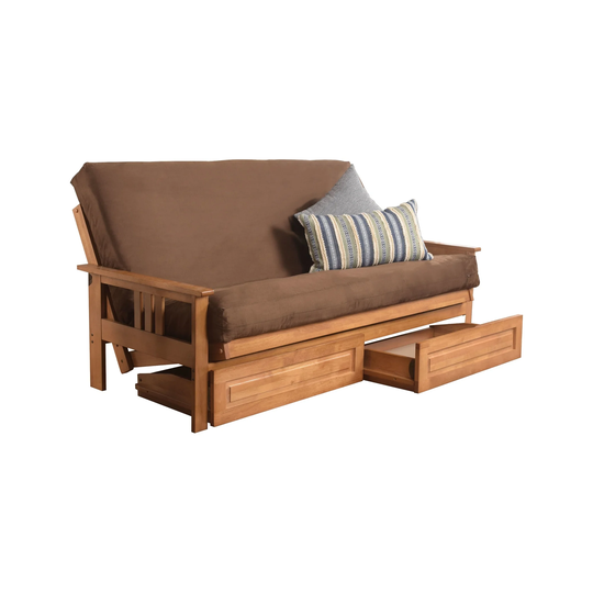 Somette Monterey Sofa in Butternut Finish with Storage and Removable Suede Mattress Cover
