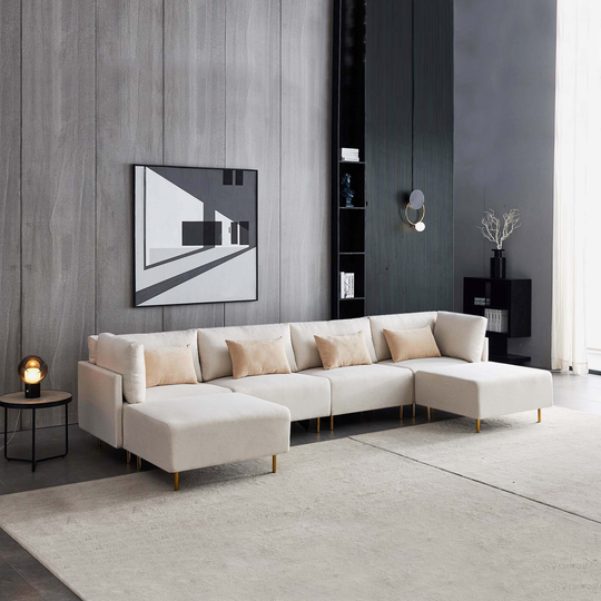 3-piece U-shape Sectional Sofa 4 Seater Sofa Sets Home Furniture Mutiple Cushion Seat Chaise with Footstool and Metal Legs