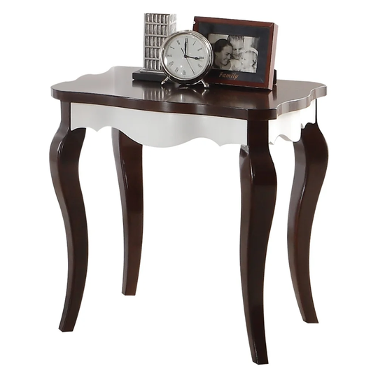 Wooden End Table with Cabriole Legs, White and Walnut Brown - 24 H x 24 W x 22 L Inches