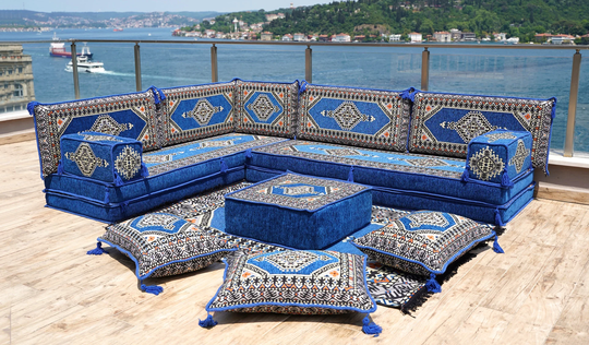 8" Thick Corner Floor Seating Set, Pallet Cushion Modular Design Cushion, Garden Sofa Indoor Arabic Set