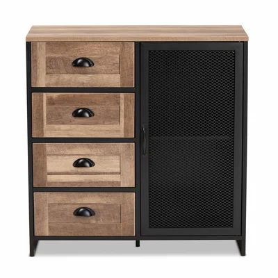 Gretje Modern And Contemporary Industrial Two-Tone Natural Brown And Black Finished Wood And Black Metal Sideboard Buffet