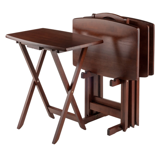 Set of 4 Rich Walnut Oversize Folding Snack Table 25.5"