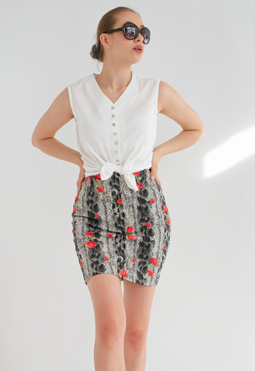 Vintage Y2K Highwaisted Mini Floral Printed Pencil Skirt Xxs