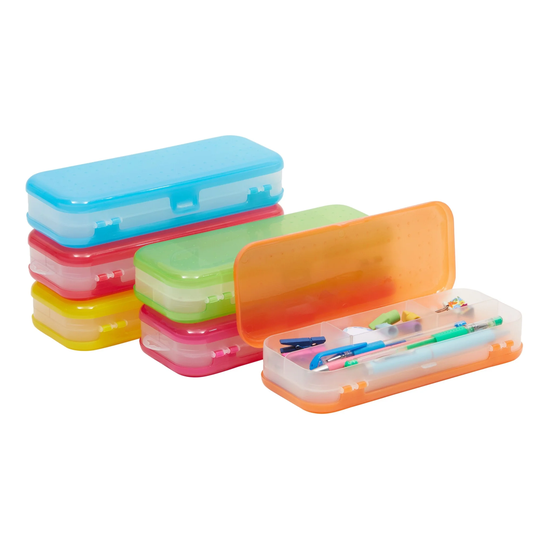Plastic Pencil Cases for Kids, Colorful 7 Compartment Organizers (6 Pack)