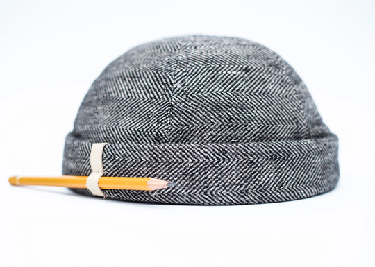 Limited Edition Handmade Docker Hat. Unisex Cap Made Of 100% Linen. Herringbone/Chevron Pattern Beanie With Pencil Holder