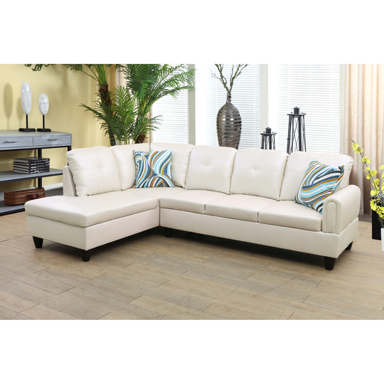 2-Pieces Sectional Sofa & Chaise,Cream,Faux Leather(09729A-2)