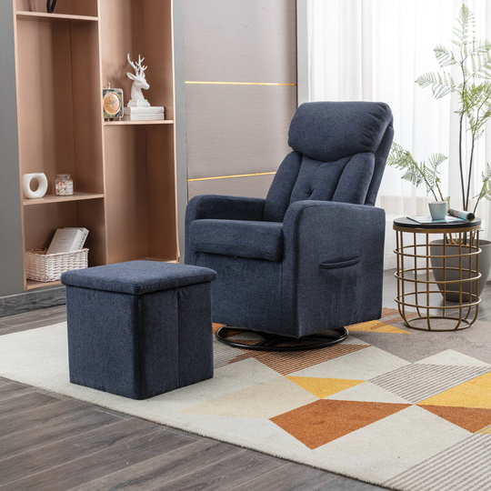 Swivel Rocking Accent Leisure Chair With Folding Or Storage Ottoman Footrest