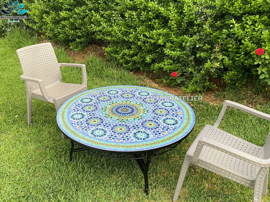 Dining Mosaic Table Round For Outdoor & Indoor 100% Handcrafted Mandala Design Costume Height
