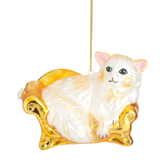 Relaxing Cat On A Sofa Shaped Bauble White Gold Glass Christmas Decoration Hanging For Tree Kitten Ornament Novelty Gift Stocking