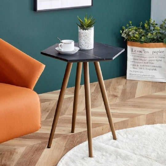 Modern Minimalism Black Faux Marble End&Side Table, Small Accent Coffee Table with Dark Gold Metal Legs