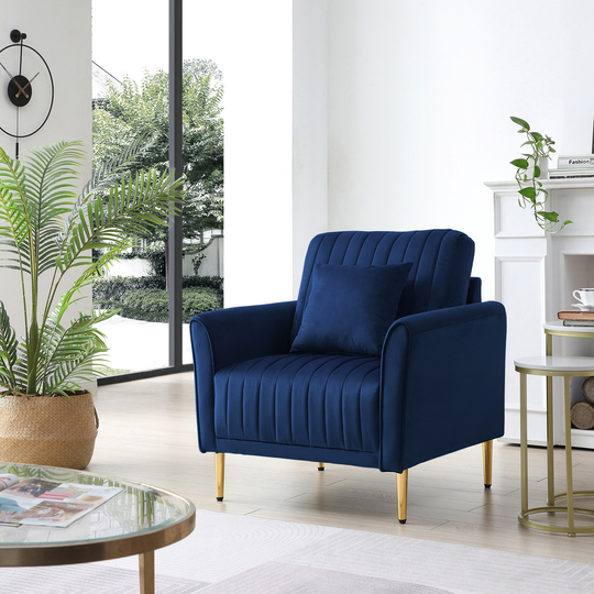 Tufted Velvet Round Arm Sofa Living Room Armchair Stable metal sofa legs and unified wood, velvet fabric