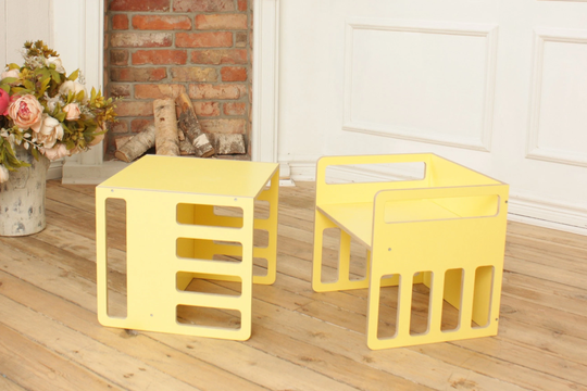 Montessori Kids Furniture Table Chair 3 in 1, Set Of 2Pcs, Toddlers Bench With 2 Different Height Seat Or Desk Bedside
