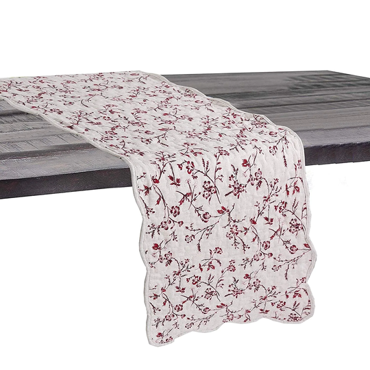 Cozy Line Red Floral Quilted Linen Table Runner