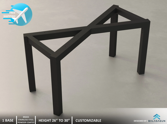 28"H X24"W X52" Metal Dining Table Base, Kirim Height 25" - 30"