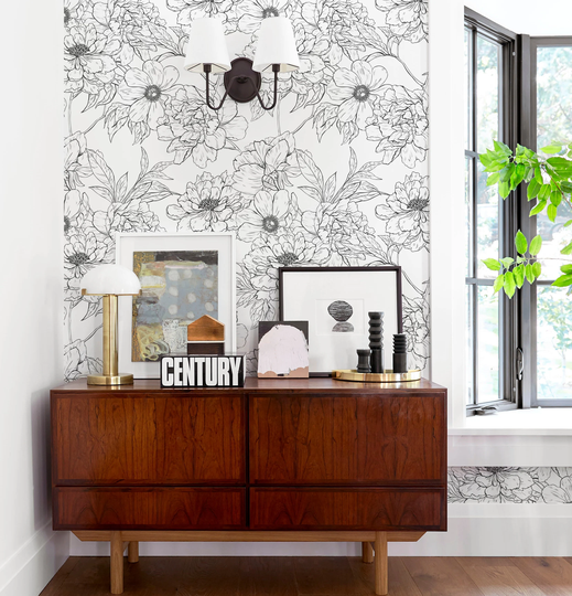 Flower Sketch Custom Color Wallpaper - Line Drawing Flowers Botanical Peel & Stick Removable Self Adhesive Mural 100