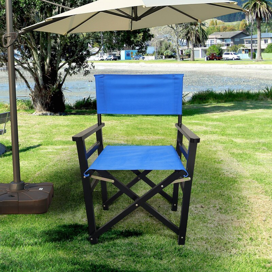 AOOLIVE 2PCS Folding Chair Set Wooden Director Chair Canvas, Blue
