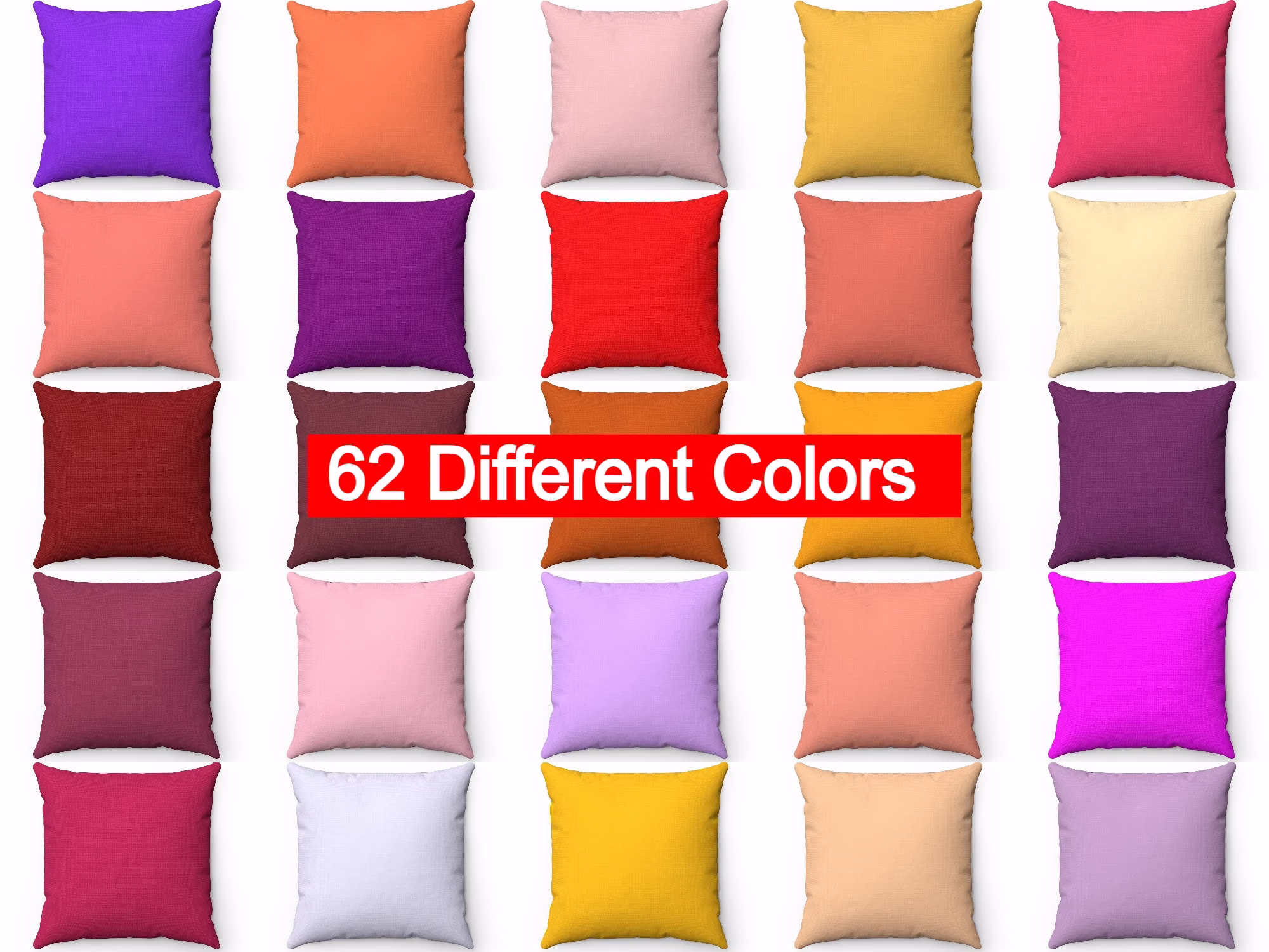 Solid Color Throw Pillow Cover 16x16 18x18 20x20, Red Pink Purple Orange Coral Lilac Couch Bedroom Outdoor Indoor Cushion Case, Euro Sham