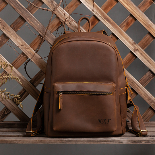 Personalized Leather Backpack, 15 Inch Laptop Backpack Travel Office Bag Rucksack For Men, High Capacity College