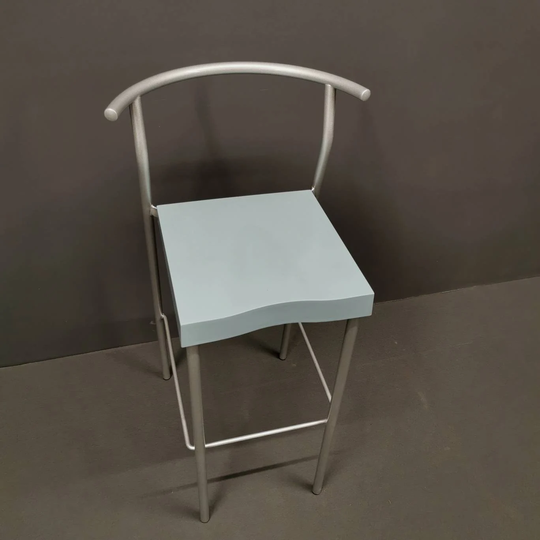 Chair Hi Glob By Philippe Starck For Kartell Made in Italy 80's, Bar Stool Blue Color