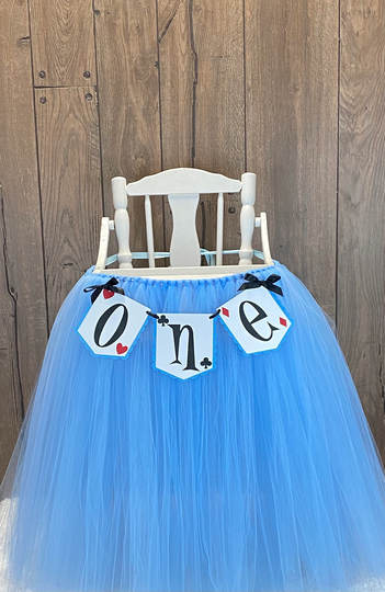 One Derland High Chair Tutu, Girls First Birthday Highchair Banner, Light Blue Copenhagen Tulle Tutu Skirt For Smash Cake 1st Party