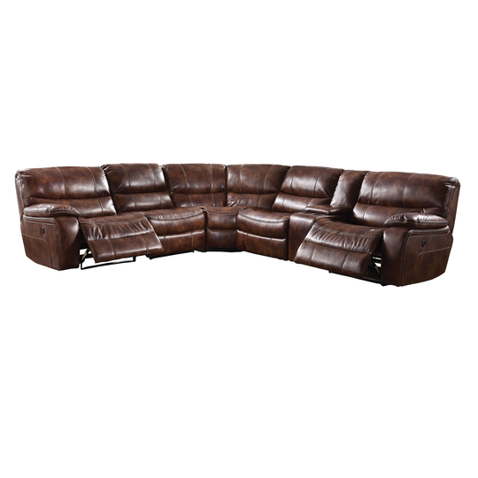 Leatherette Upholstered Sectional Sofa with Power Recliners and Hidden Storage, Brown