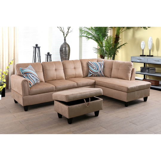 Katewhite 3-Pieces Sectional Sofa Set,Beige,Microfiber(09713)