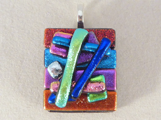 Multi Colored Dichroic Fused Glass Mosaic Pendant