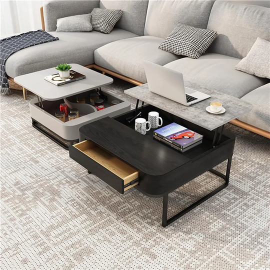 Nello Modern Lift-top Coffee Table Set of 2, Coffee Table with Hidden Storage and Drawer, 31.5", Black